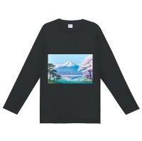 33桜富士山長袖ティシャツ黒